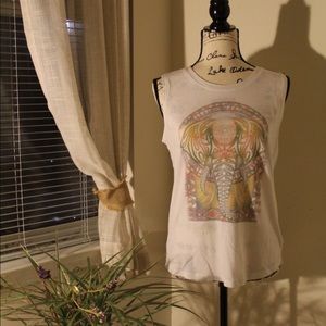 ☁️☁️White and rainbow mandala elephant muscle tee